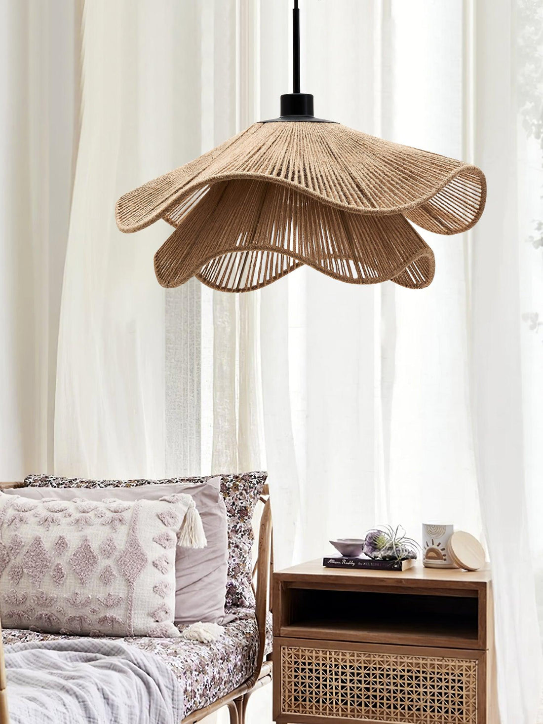 Straw Hat Lampe Suspendue Vague Tissée Organique