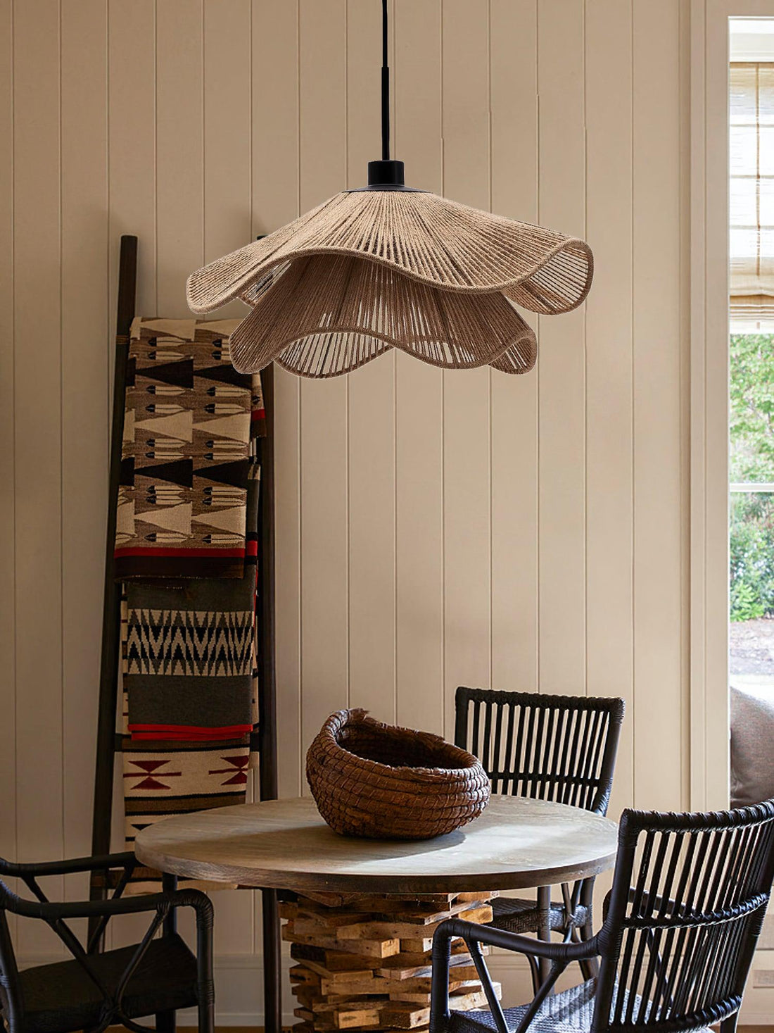 Straw Hat Lampe Suspendue Vague Tissée Organique
