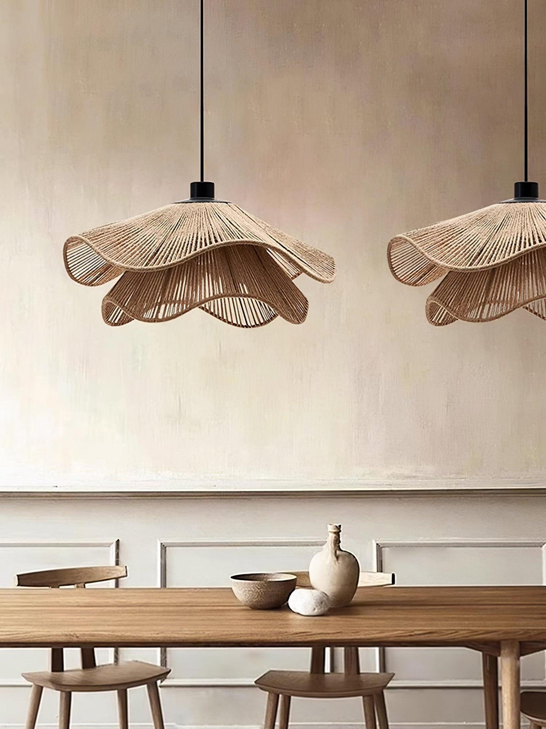 Straw Hat Lampe Suspendue Vague Tissée Organique