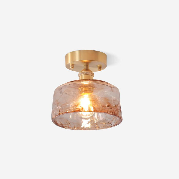 Lampe de Plafond Abat-jour en Verre Ambre Tourbillonné Laiton Industriel Vintage