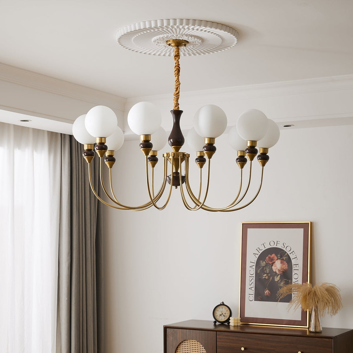 Lustra Lustre Bras en Laiton Boules en Verre Dépoli