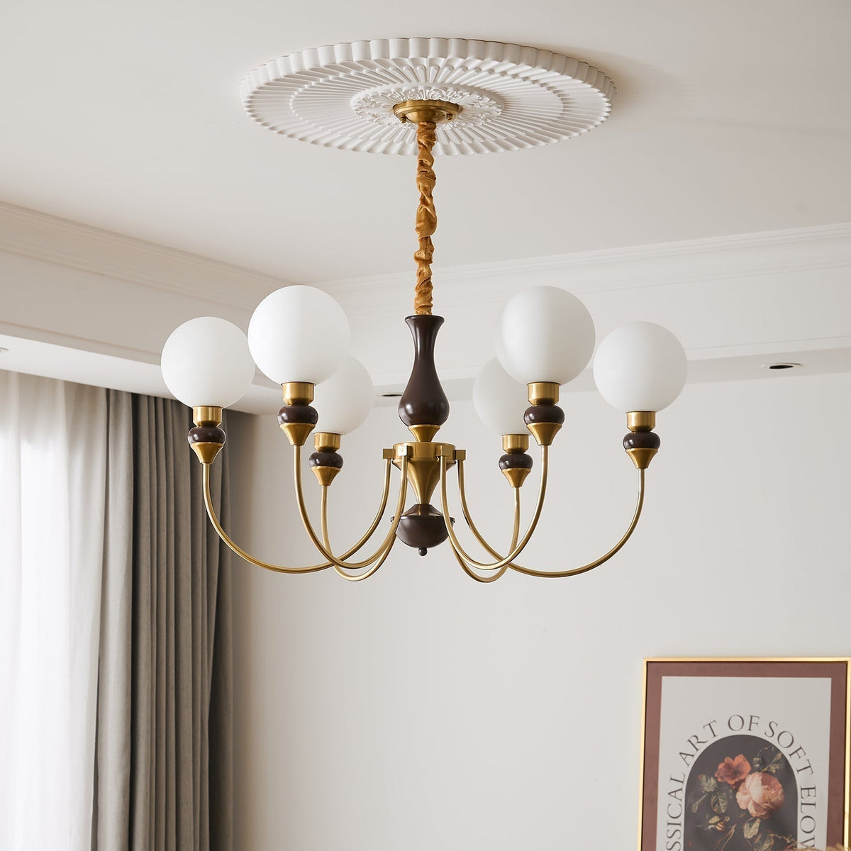 Lustra Lustre Bras en Laiton Boules en Verre Dépoli