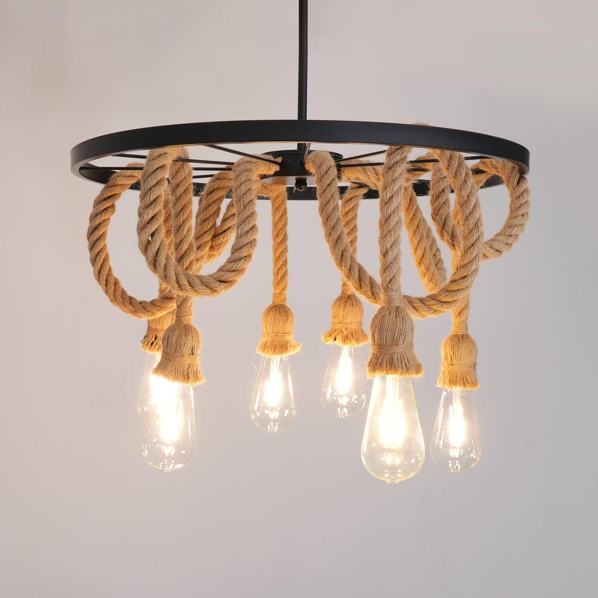Lustra Lustre Corde de Chanvre Industriel Six Têtes