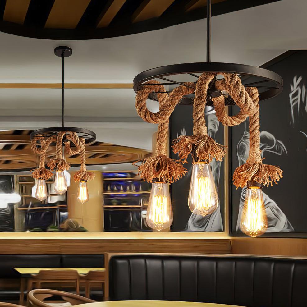 Lustra Lustre Corde de Chanvre Industriel Six Têtes