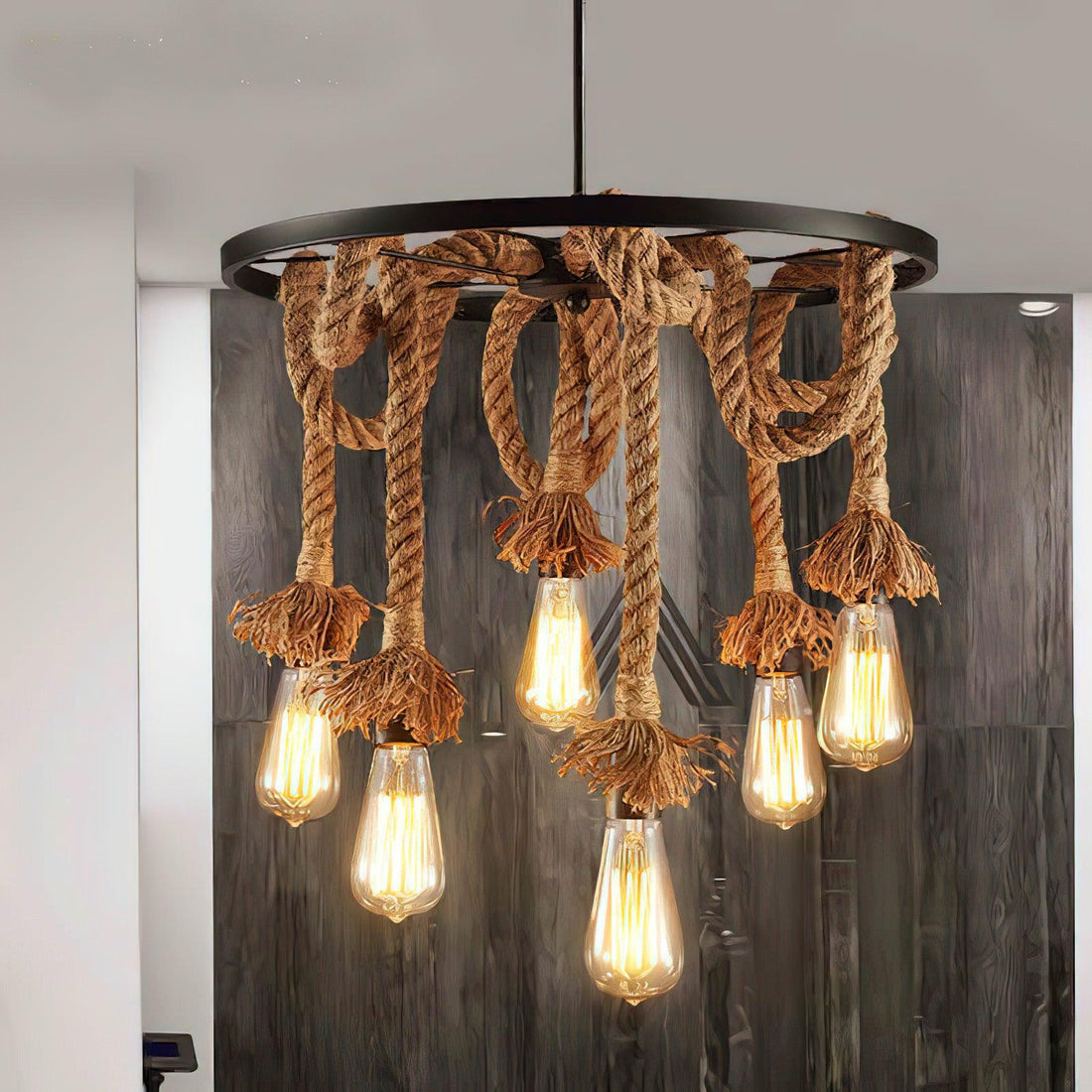 Lustra Lustre Corde de Chanvre Industriel Six Têtes