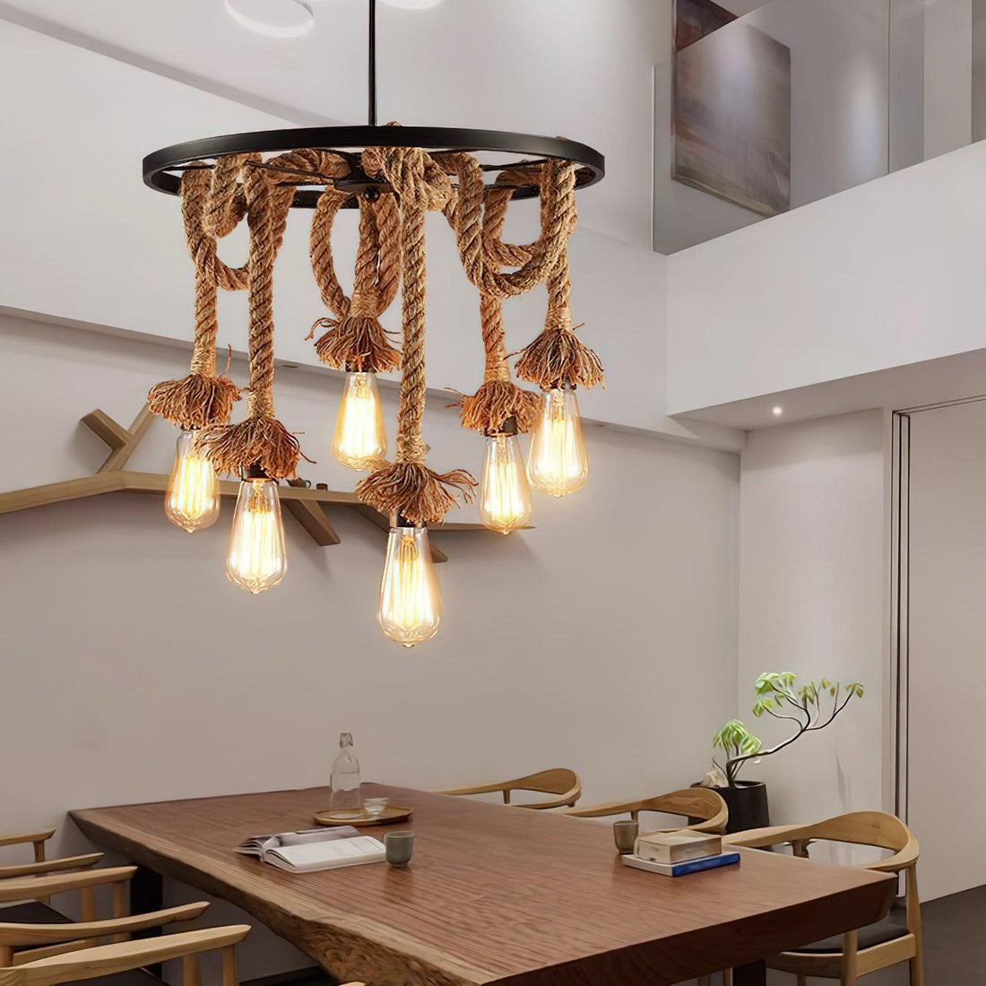 Lustra Lustre Corde de Chanvre Industriel Six Têtes