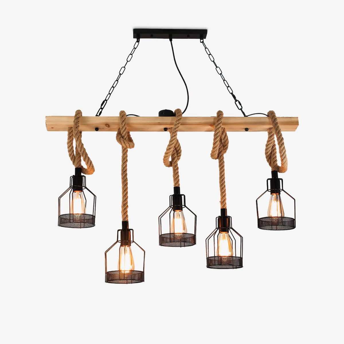 Quoro Lustre Industriel en Corde de Chanvre Style Grenade
