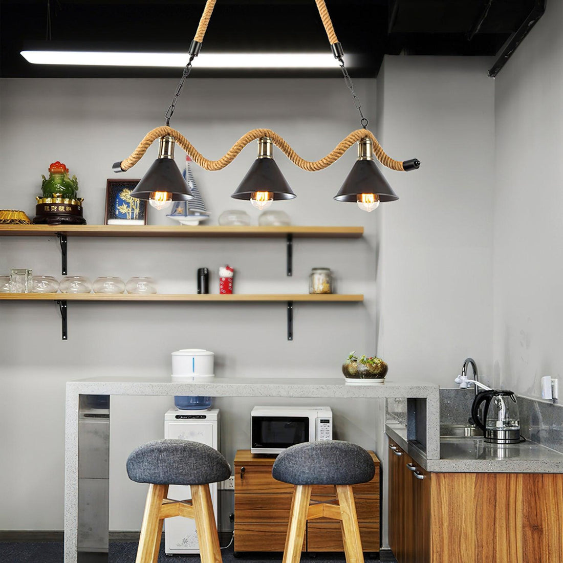 Lustra Suspension Industrielle Vague en Corde de Chanvre