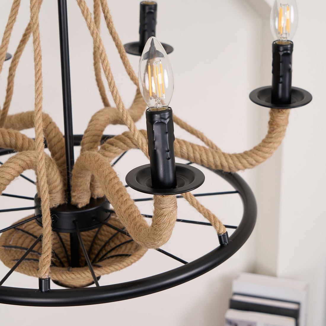 Lustra Lustre Grande Roue en Corde de Chanvre