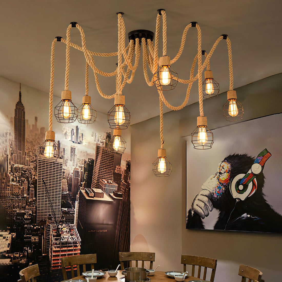 Lustra Lustre Corde de Chanvre Industriel Rétro