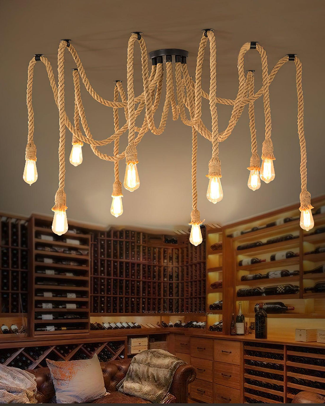 Lustra Lustre Corde de Chanvre Industriel Rétro