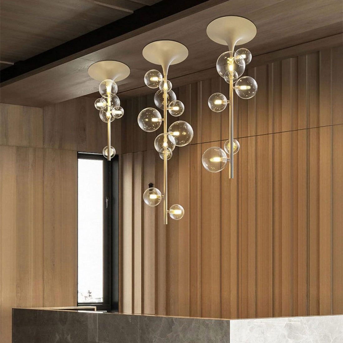 Lustra Suspension Laiton Verre Cascade pour Hallway