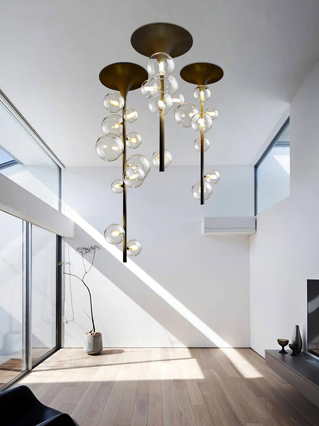 Lustra Suspension Laiton Verre Cascade pour Hallway
