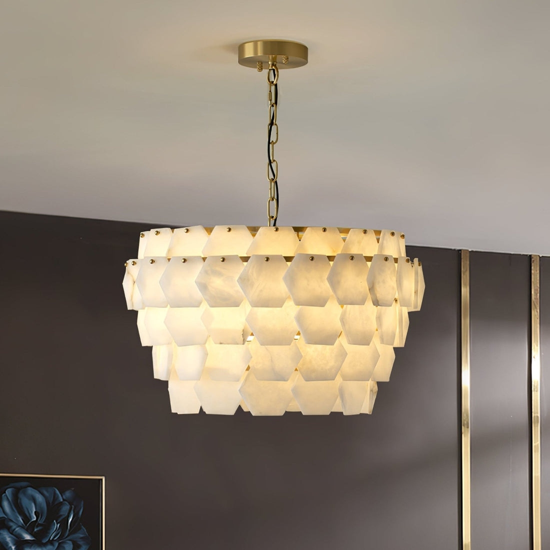 Evenaris Lustre en Albâtre en Forme de Nid d'Abeille