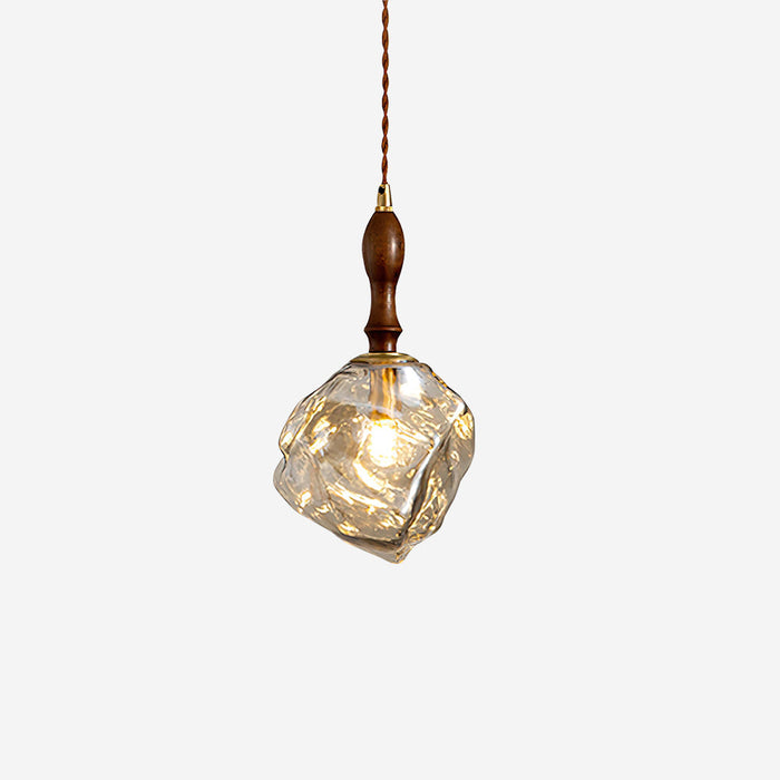 Virelli Suspension Bois de Noyer Abat-jour Cube en Verre Sculptural Chic