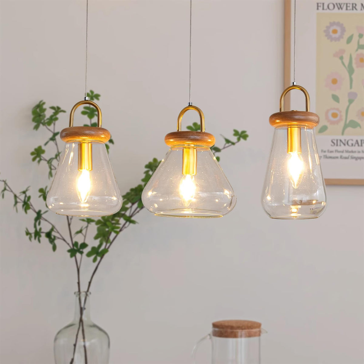 Jars Suspension Verre Bois Minimaliste