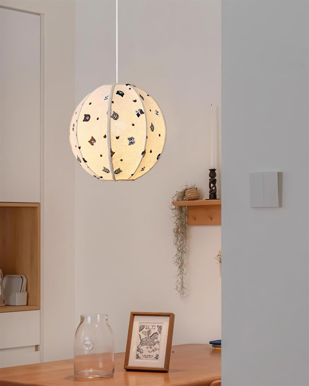 Jayne Suspension Lampe en Tissu Motif Chat Fantaisiste