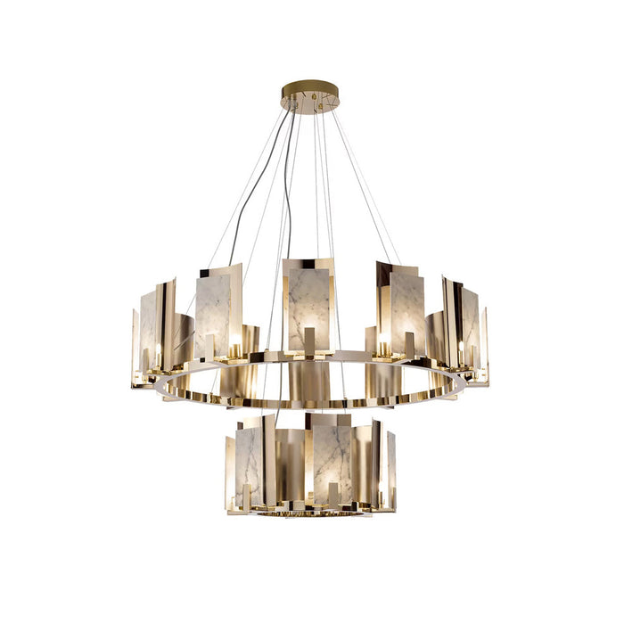 Nyraeila Lustre Métal Albâtre Rond Luxe Postmoderne