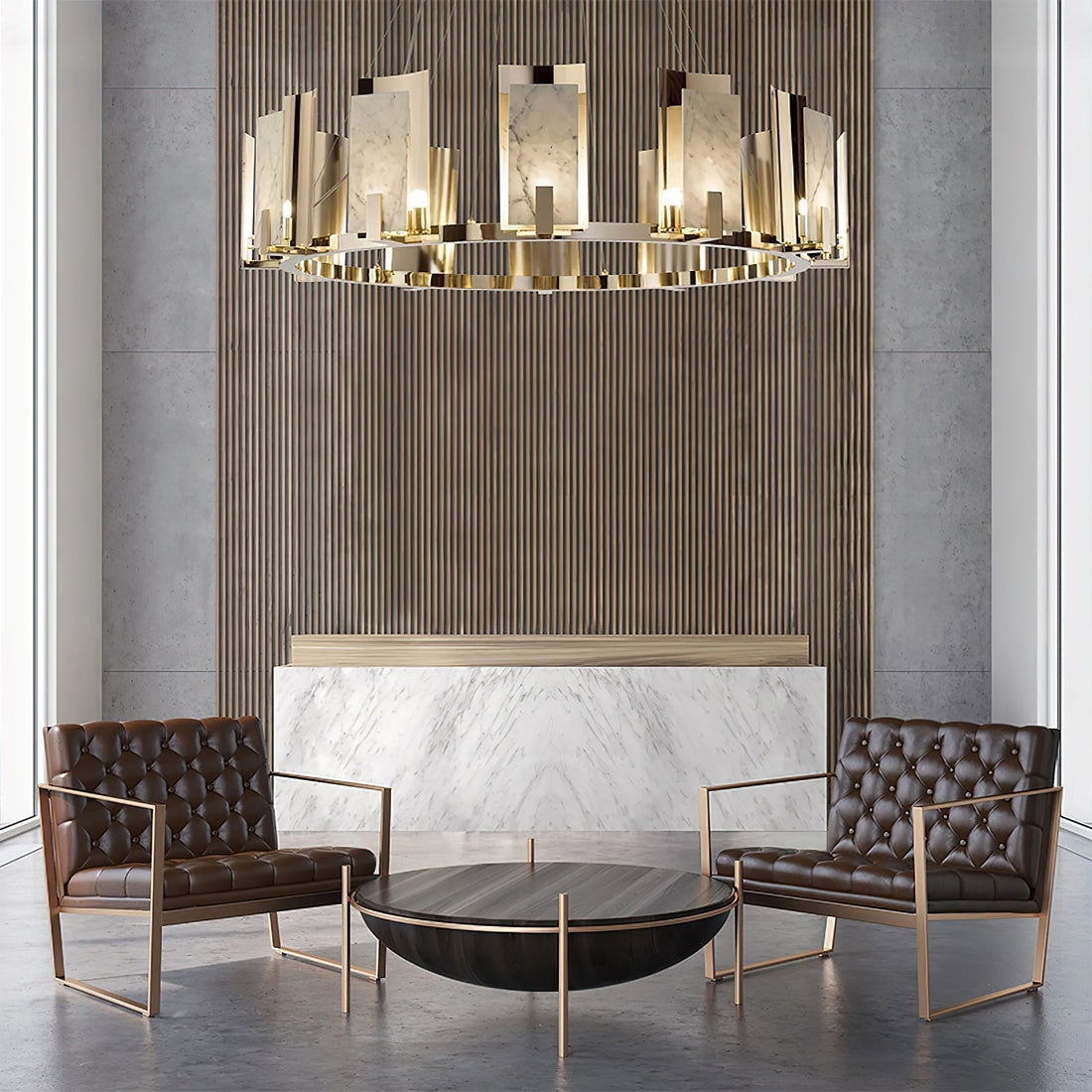 Nyraeila Lustre Métal Albâtre Rond Luxe Postmoderne