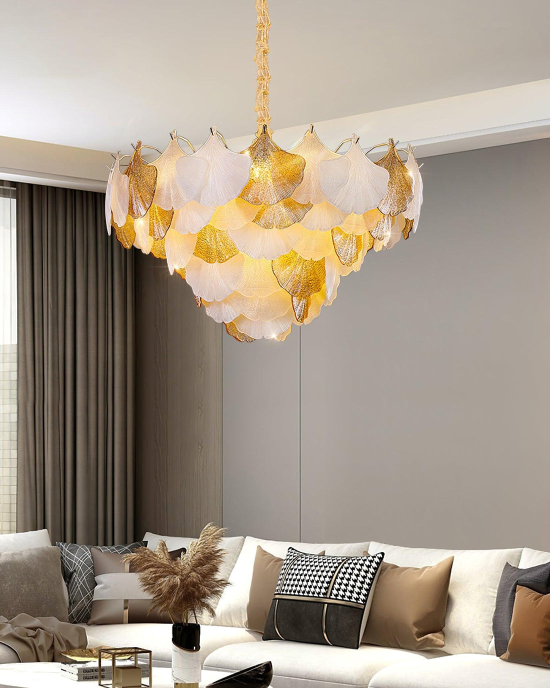 Fionel Lustre Feuilles en Verre Ambre et Blanc