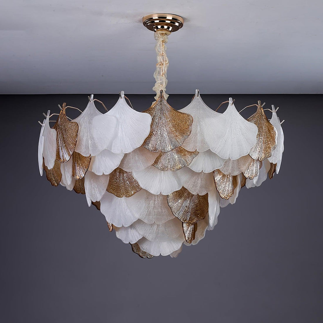 Fionel Lustre Feuilles en Verre Ambre et Blanc
