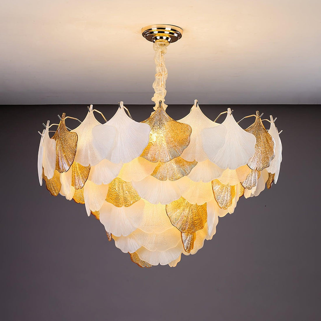 Fionel Lustre Feuilles en Verre Ambre et Blanc