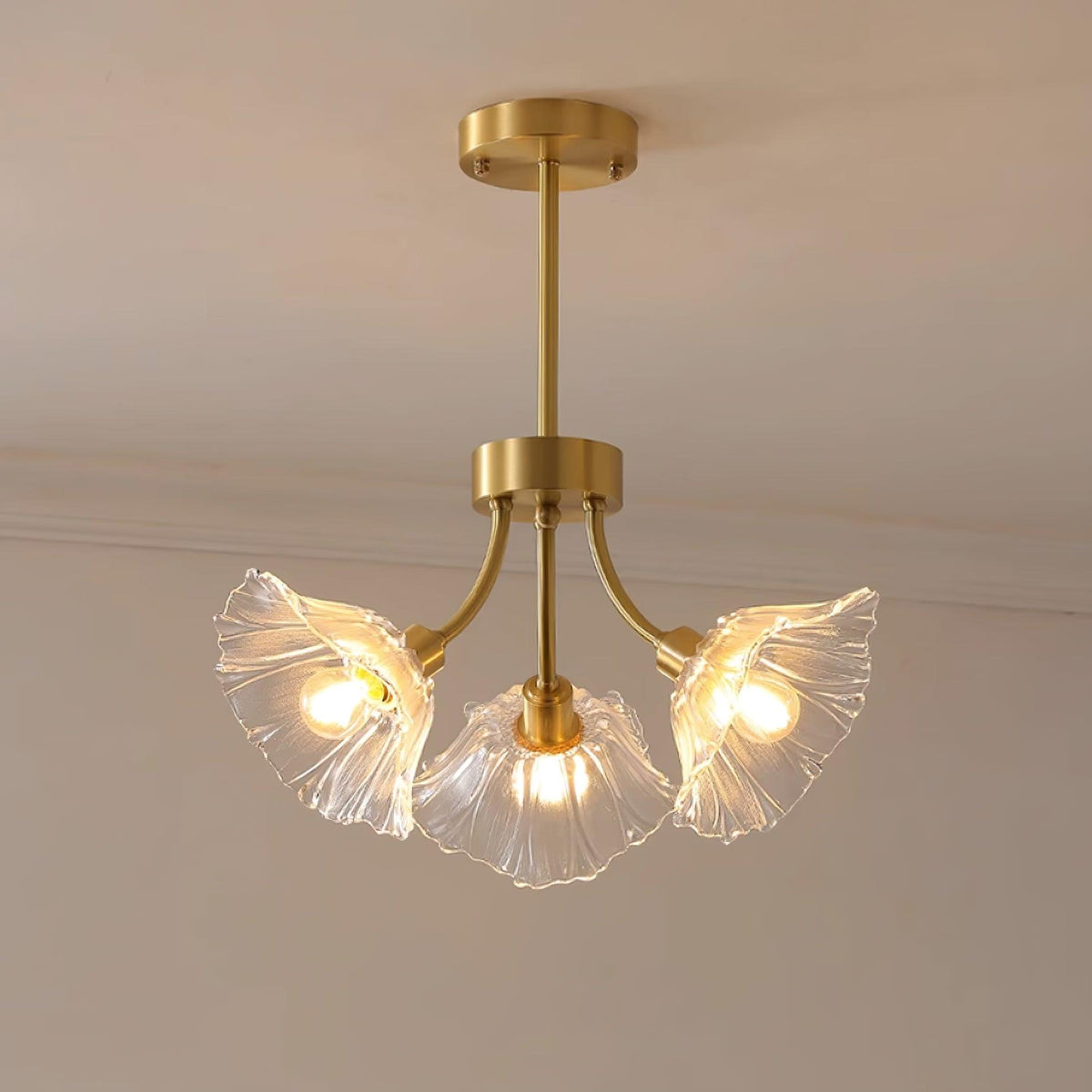 Lustra Lustre en Verre Fleur avec Finition Laiton