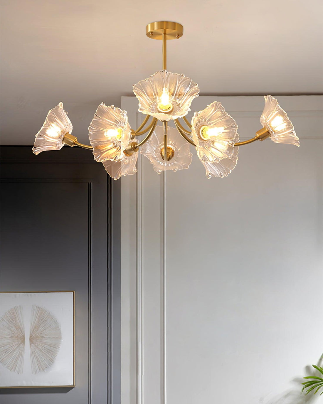 Lustra Lustre en Verre Fleur avec Finition Laiton