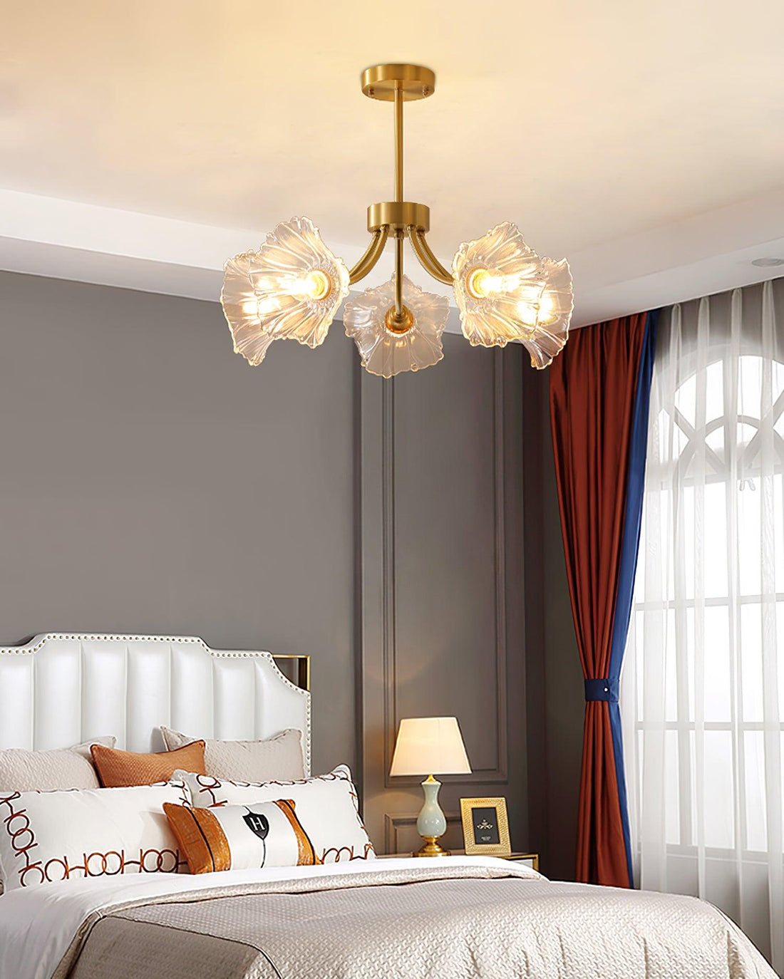 Lustra Lustre en Verre Fleur avec Finition Laiton
