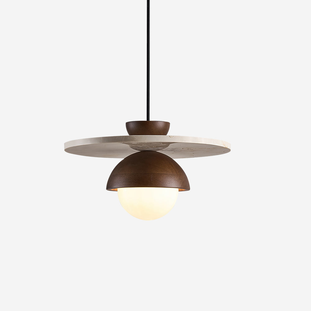 Virelli Suspension Globe en Verre Disque en Travertin Bois de Noyer Naturel