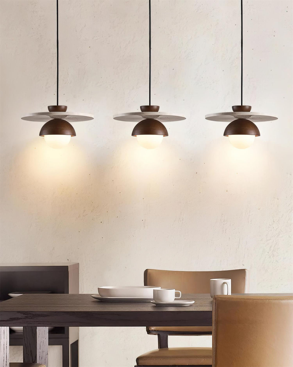 Virelli Suspension Globe en Verre Disque en Travertin Bois de Noyer Naturel