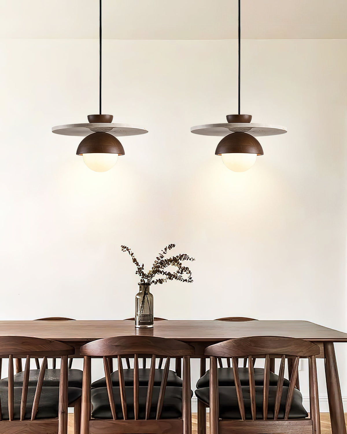 Virelli Suspension Globe en Verre Disque en Travertin Bois de Noyer Naturel