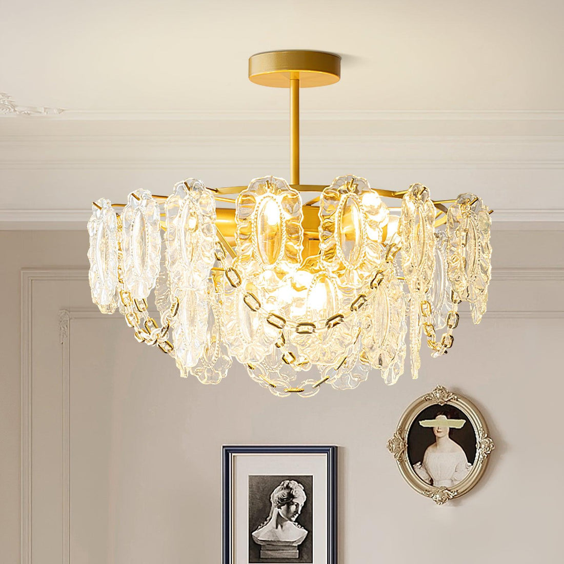 Katia Lustre Cascades de Cristal Verre Or