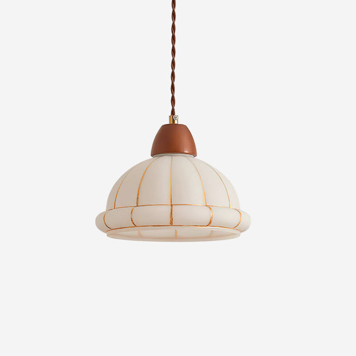 Lampe Suspendue Avec Abat-jour en Verre et Accents en Bois de Noyer Minimaliste