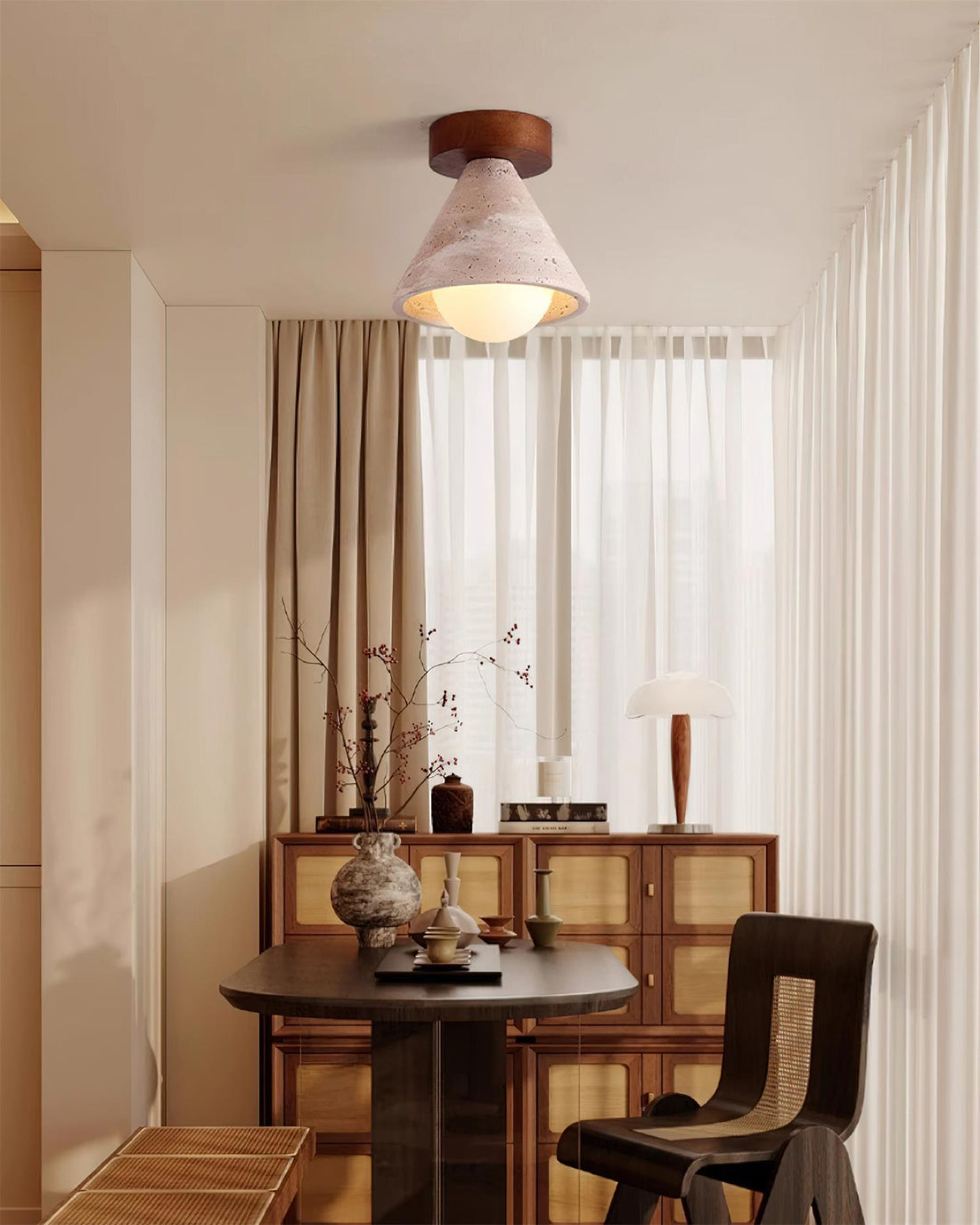 Hudon Lampe Plafonnier Semi-Encastrée en Cone de Travertin