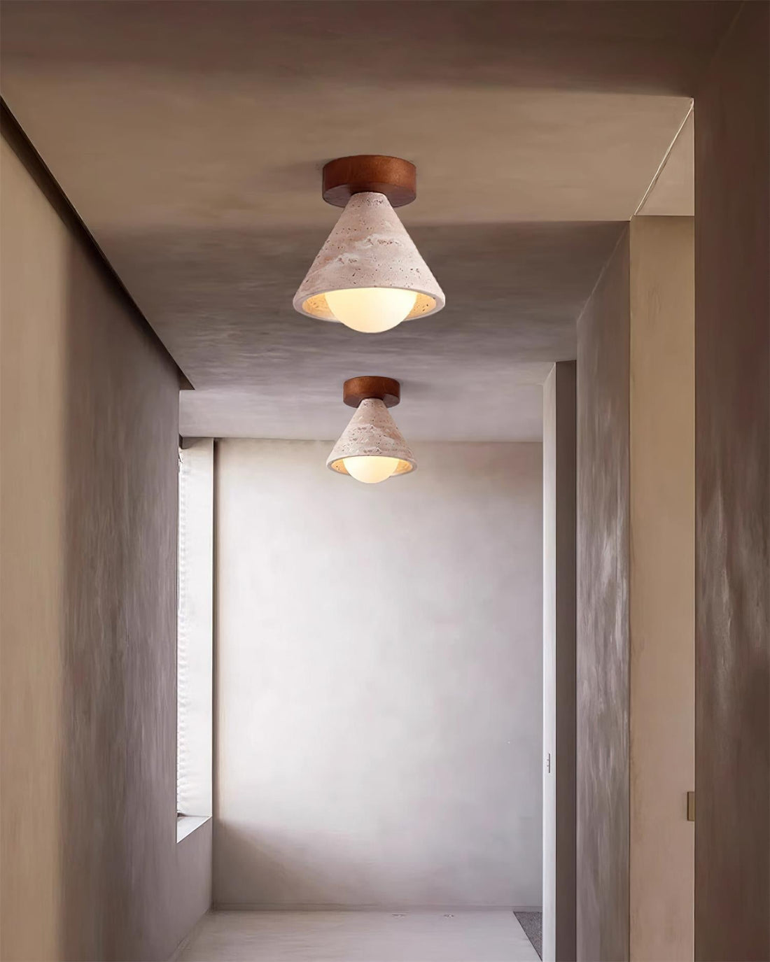 Hudon Lampe Plafonnier Semi-Encastrée en Cone de Travertin