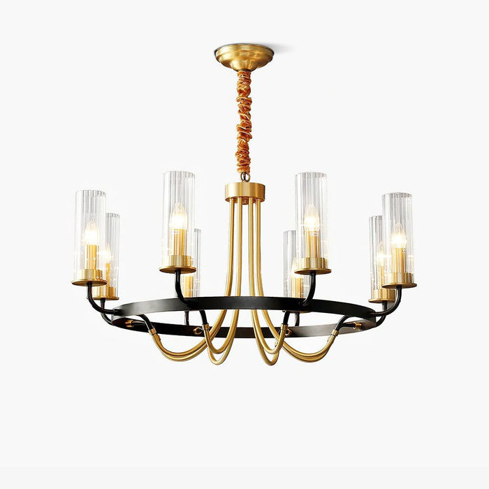 Lustre Cadre Rond Noir Bras en Laiton avec Verre Cannelé