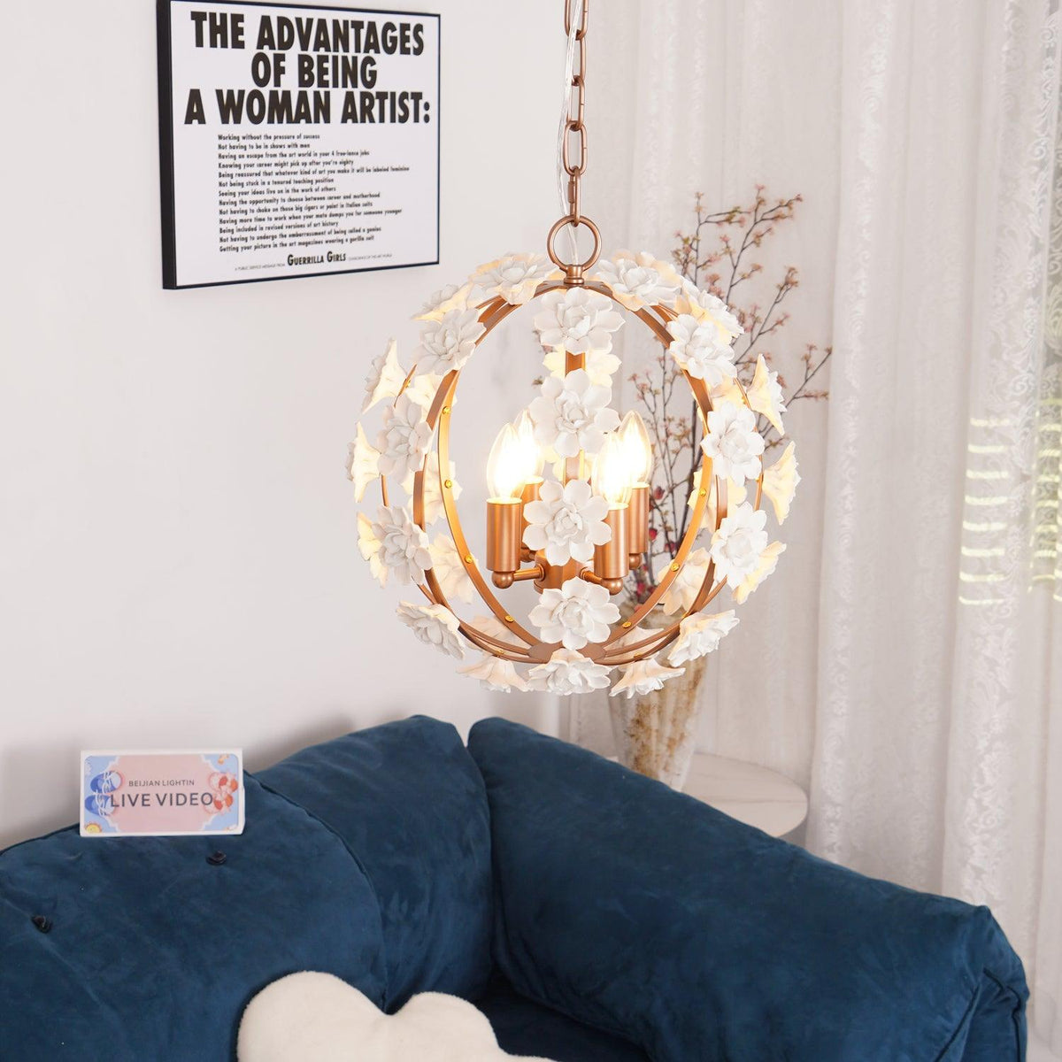 Kelly Suspension Globe Floral Rustique