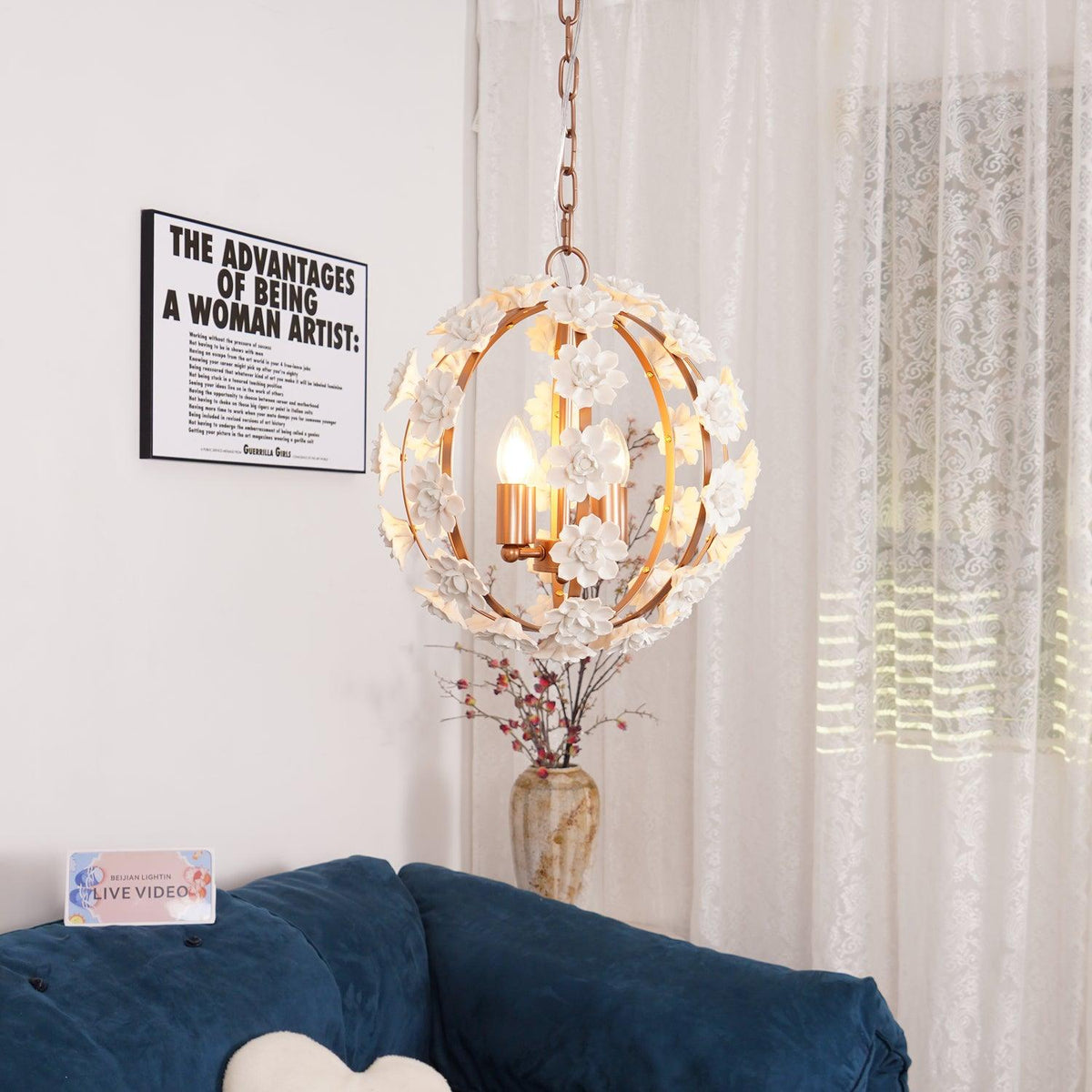 Kelly Suspension Globe Floral Rustique