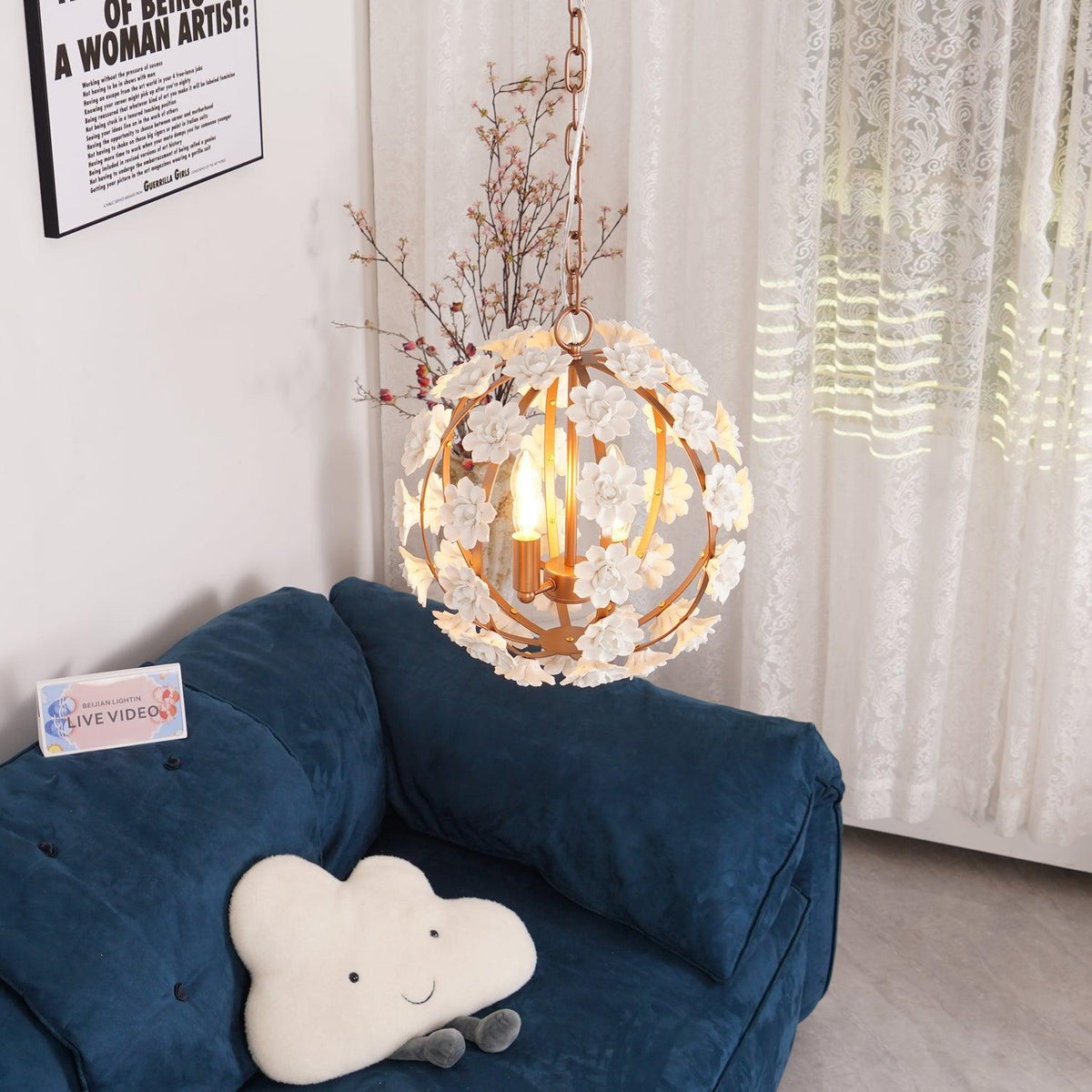 Kelly Suspension Globe Floral Rustique
