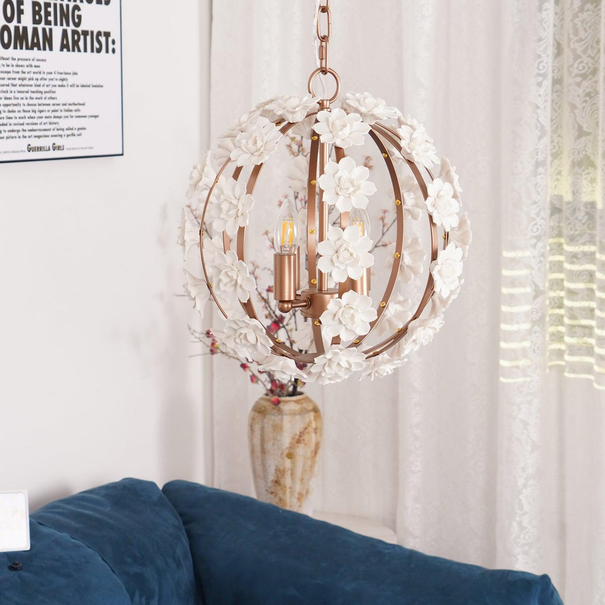Kelly Suspension Globe Floral Rustique