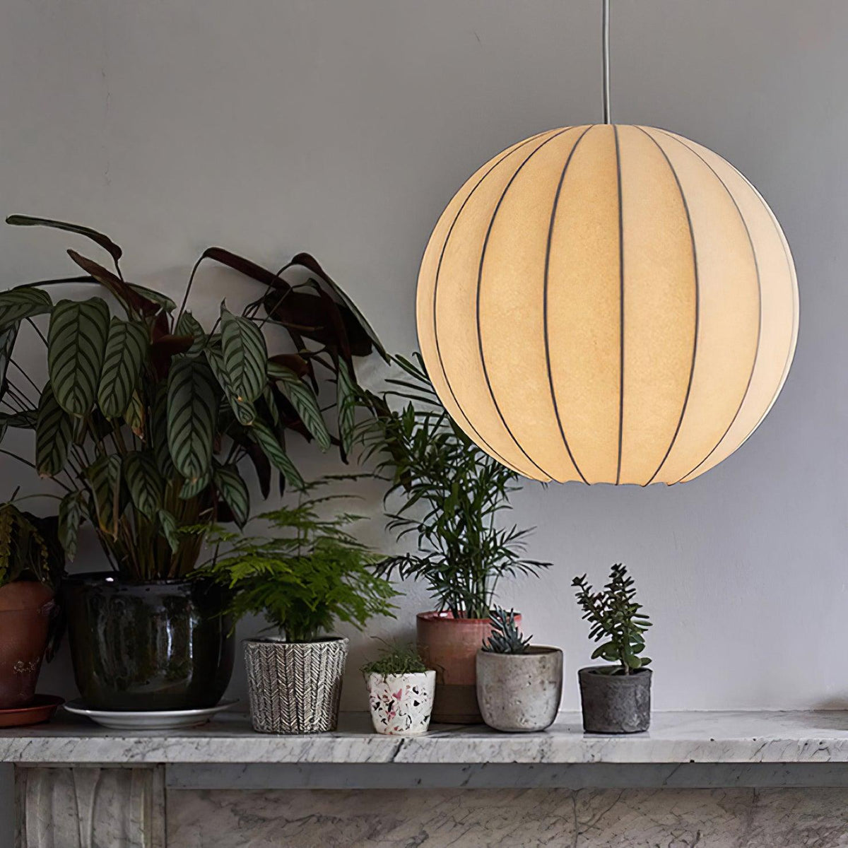 Aura Suspension Moderne Globe Côtelé Soie