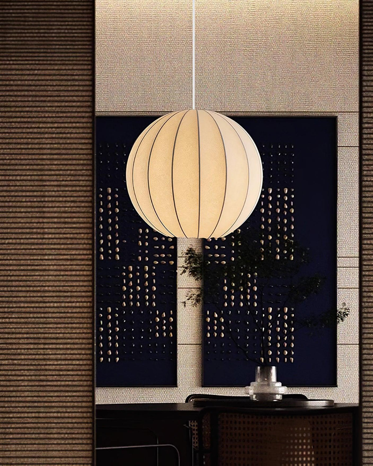 Aura Suspension Moderne Globe Côtelé Soie