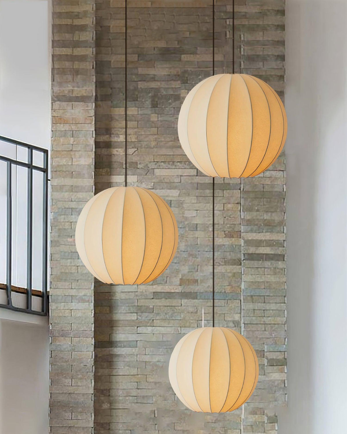 Aura Suspension Moderne Globe Côtelé Soie