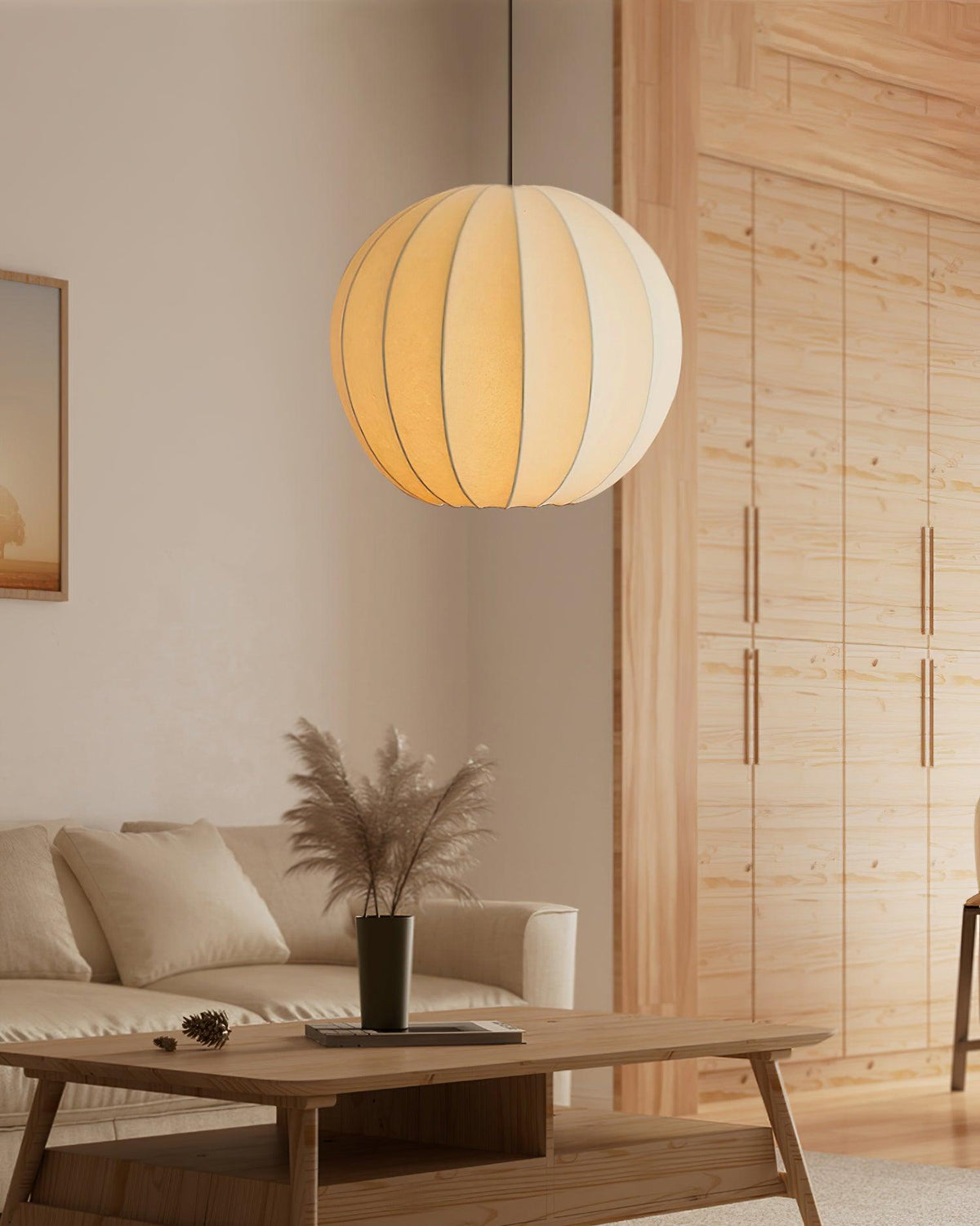 Aura Suspension Moderne Globe Côtelé Soie