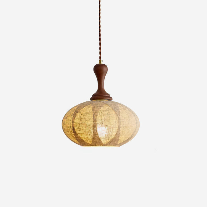 Kenso Suspension Lampe en Tissu Sphérique Col en Bois