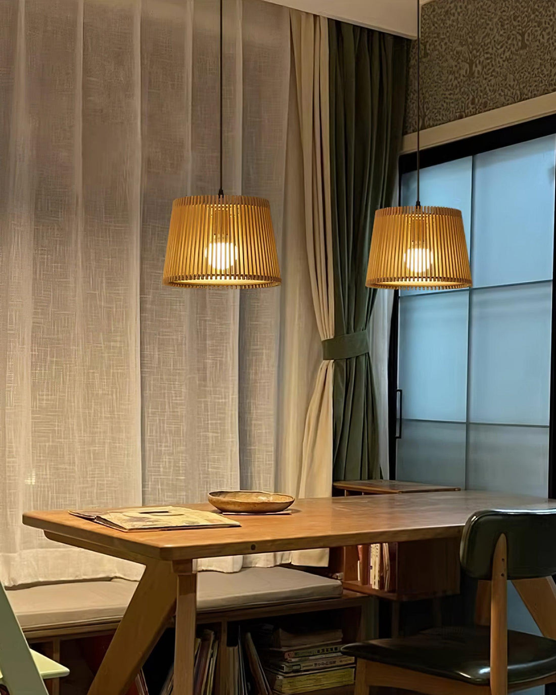 Kitami Lampe Suspendue Lamelles en Bois Bohème