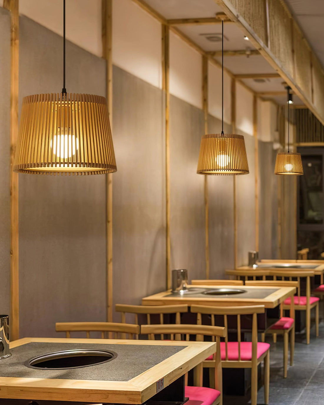 Kitami Lampe Suspendue Lamelles en Bois Bohème