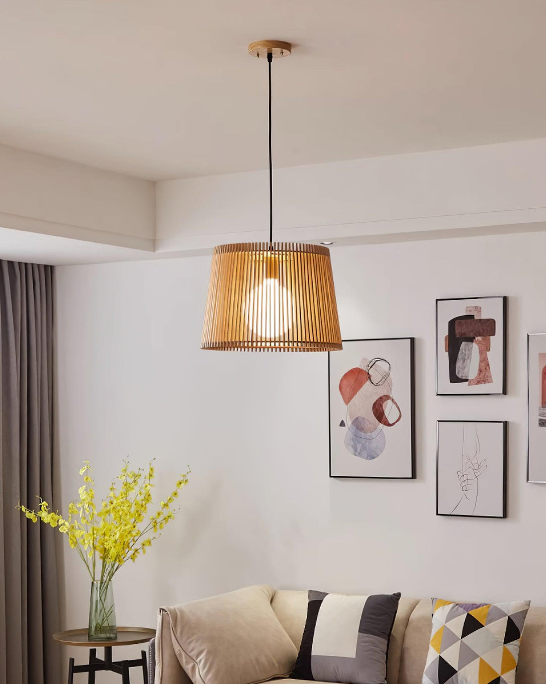 Kitami Lampe Suspendue Lamelles en Bois Bohème