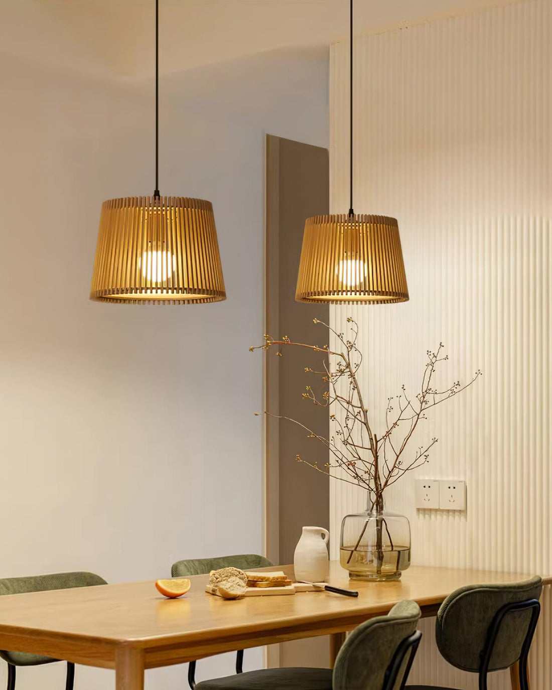 Kitami Lampe Suspendue Lamelles en Bois Bohème